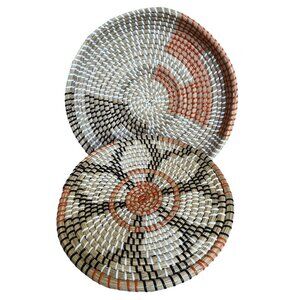 Handcrafted Boho Seagrass Set 12"  Functional Decor Hanging Wall Basket Trivet